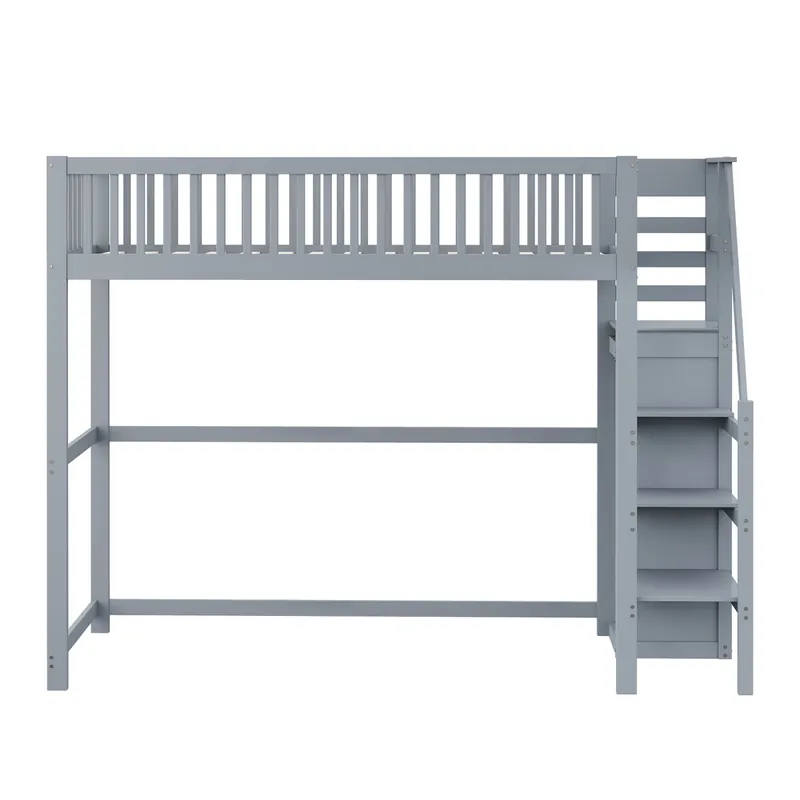 Cama entrepiso de madera 90x200cm - con armario - Gris