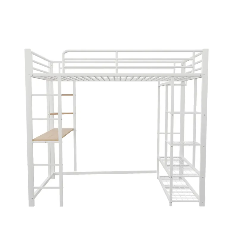 Cama alta 90*200 - Cama infantil con escalera y mesa con suspensión simple y compartimentos de almacenamiento - Negra