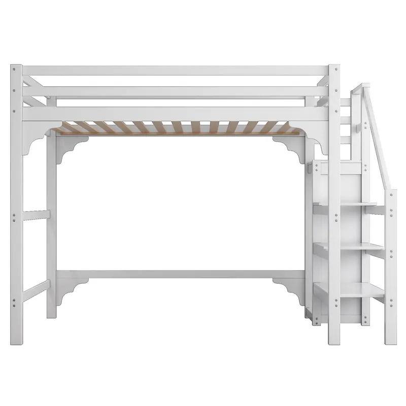 Cama alta con armario - 140x200 cm - con somier - Blanco