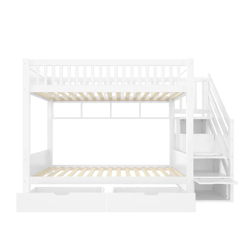 Cama alta 90x200cm - con cajón, estante, armario y espacio de almacenamiento - Blanco
