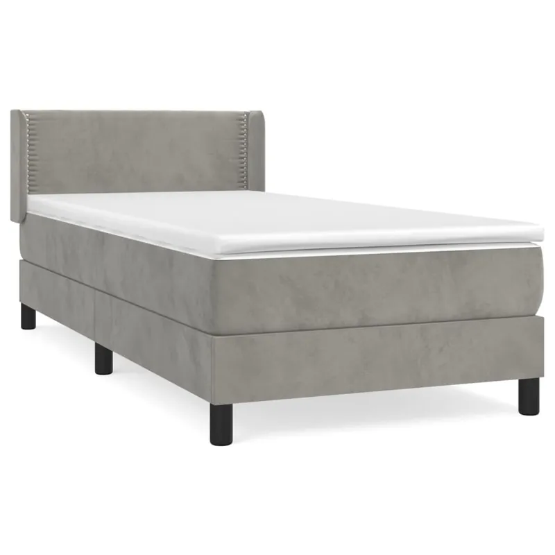 Cama box spring con colchón terciopelo gris claro 80x200 cm Liso con clavos - Descanso