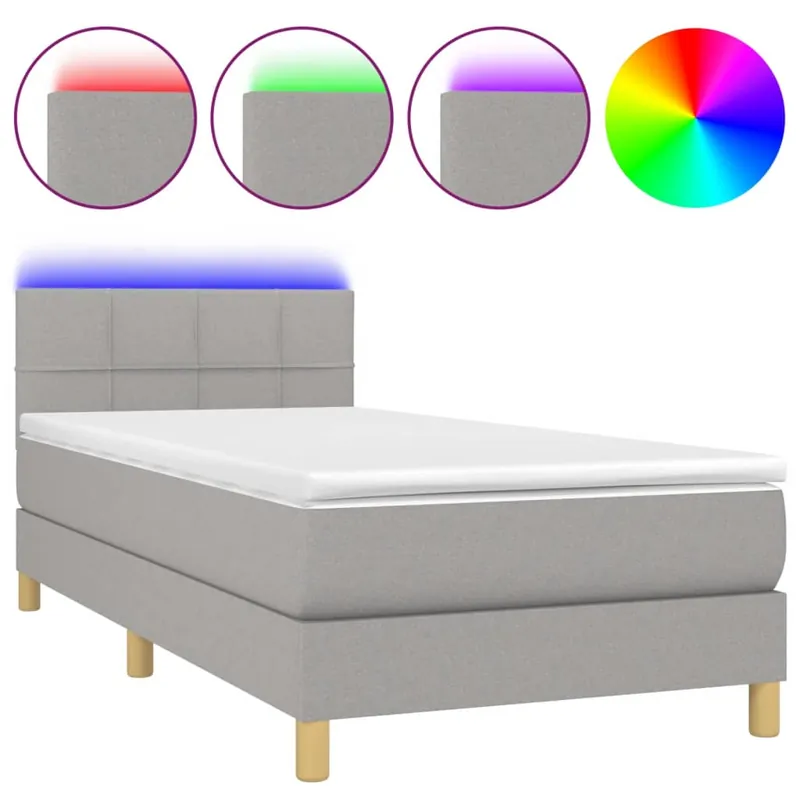 Cama box spring con colchón LED tela negro 80x200 cm Bloques con cuadros - Descanso