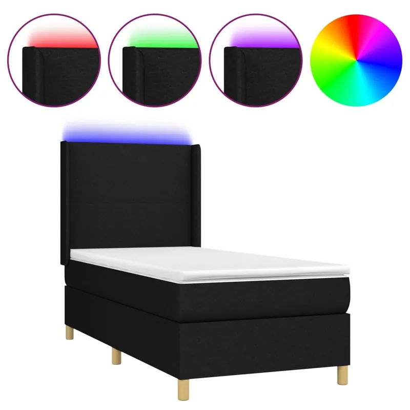 Cama box spring colchón y luces LED tela negro 80x200 cm Diseño plano - Descanso