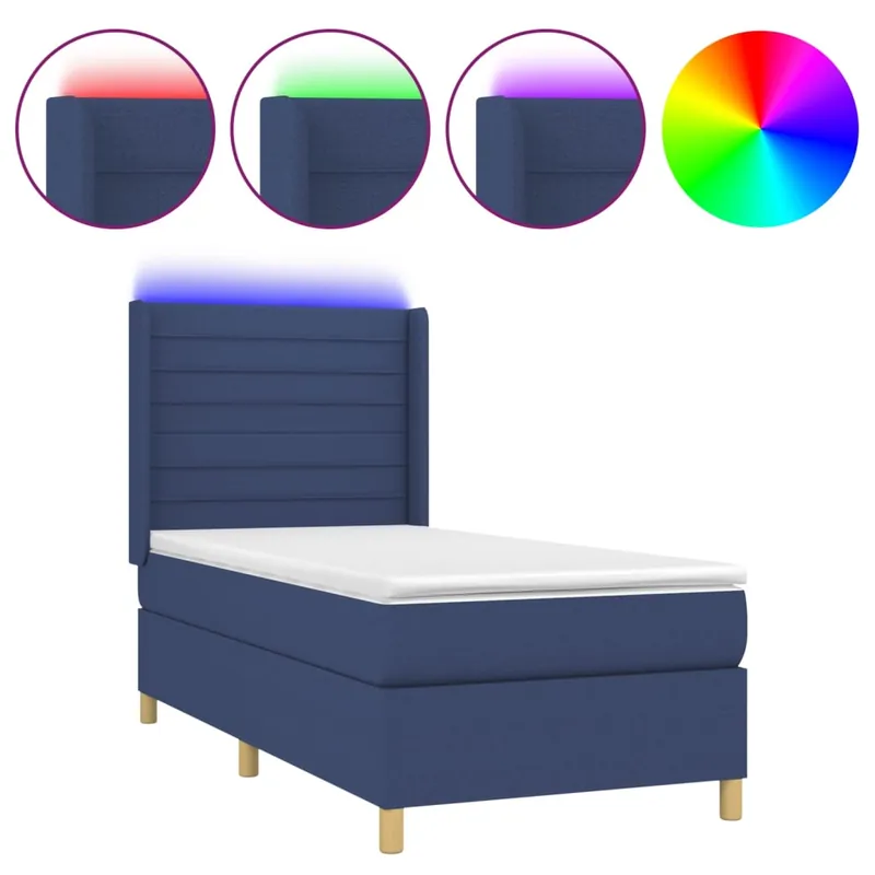 Cama box spring colchón y luces LED tela negro 80x200 cm Rayas horizontales - Descanso