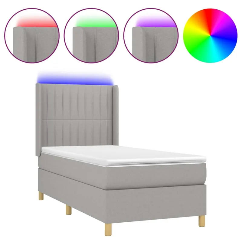 Cama box spring colchón y luces LED tela negro 80x200 cm Rayas verticales - Descanso
