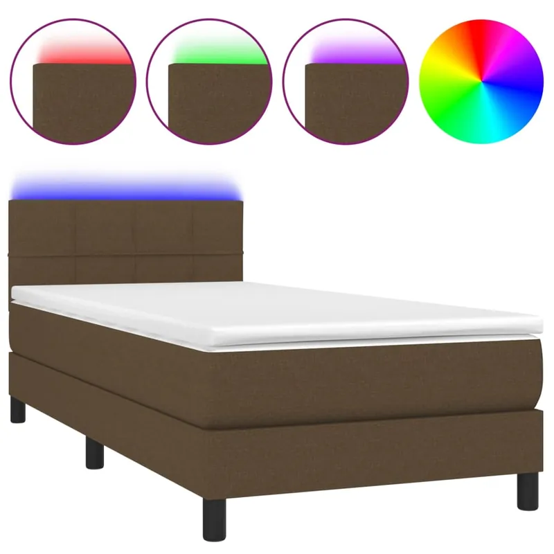 Cama box spring colchón y luces LED tela gris claro 80x200 cm Bloques con cuadros - Descanso