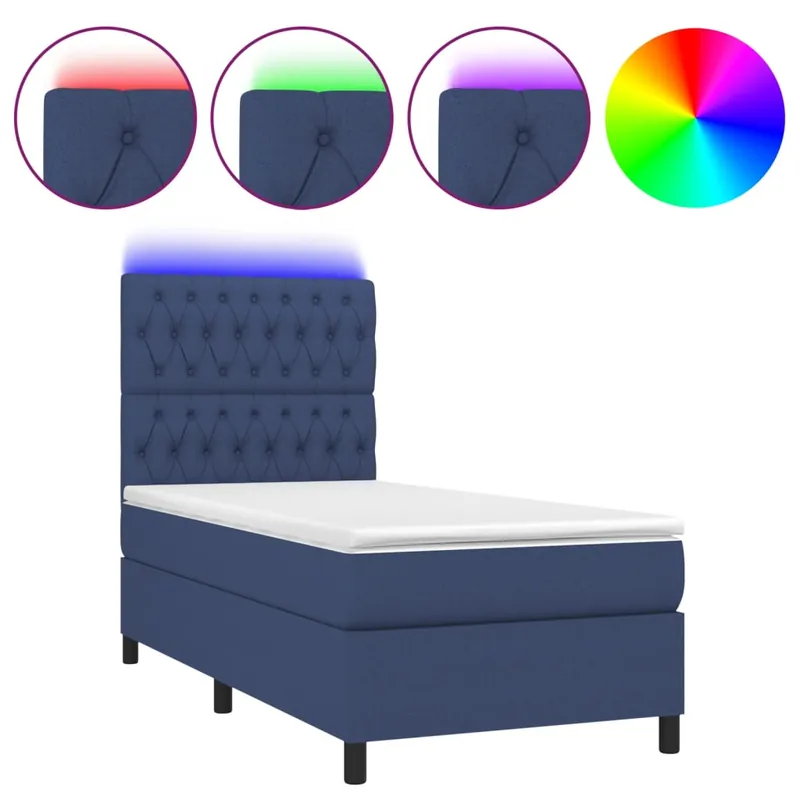 Cama box spring colchón y luces LED tela azul 80x200 cm Diseño de botones - Descanso