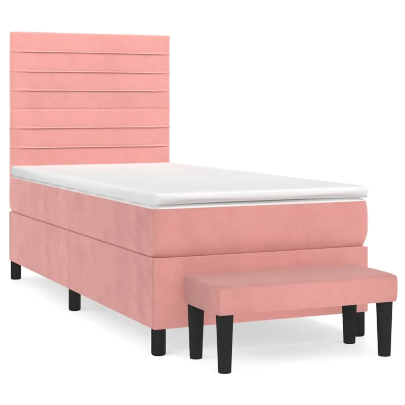 Cama box spring con colchón cuero sintético negro 90x190 cm Rayas horizontales - Descanso