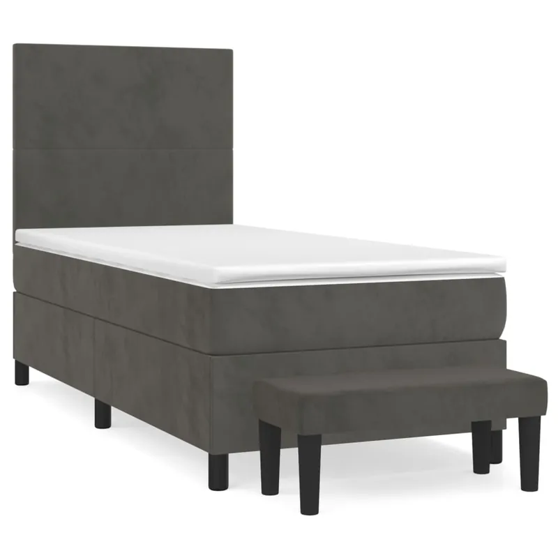 Cama box spring con colchón terciopelo gris oscuro 90x190 cm Diseño plano - Descanso