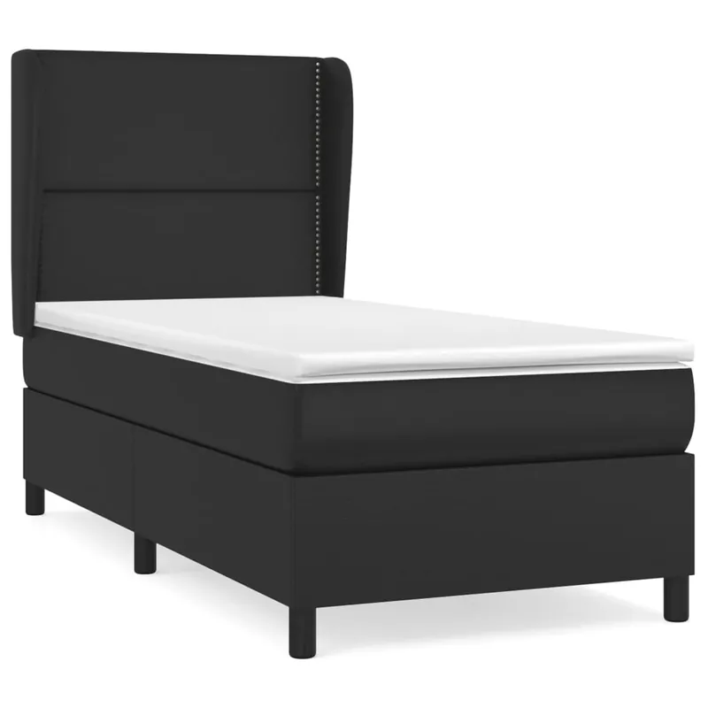 Cama box spring con colchón cuero sintético negro 90x190 cm Liso con clavos - Descanso