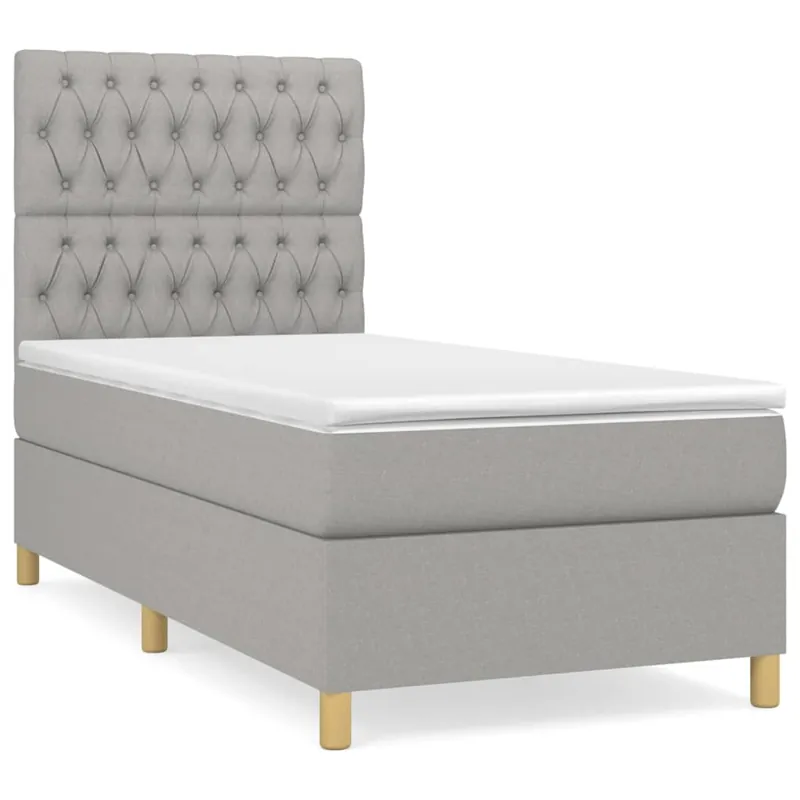 Cama box spring con colchón tela gris claro 90x190 cm Diseño de botones - Descanso