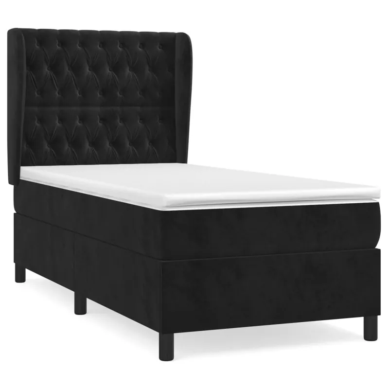 Cama box spring con colchón terciopelo gris oscuro 90x190 cm Diseño de botones - Descanso