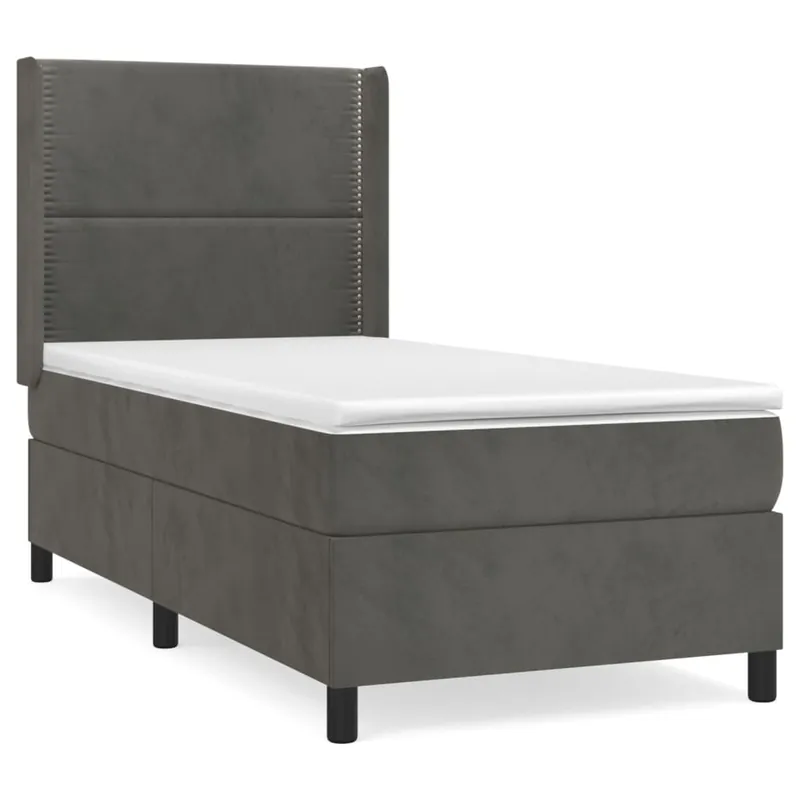 Cama box spring con colchón cuero sintético negro 90x190 cm Liso con clavos - Descanso