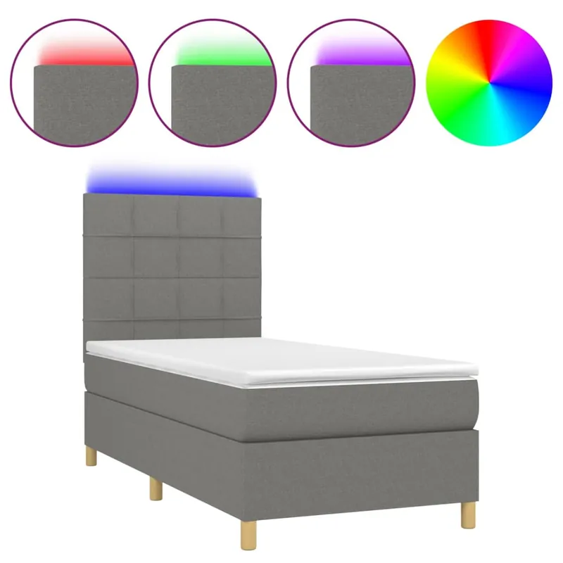 Cama box spring colchón y luces LED tela negro 90x200 cm Bloques con cuadros - Descanso