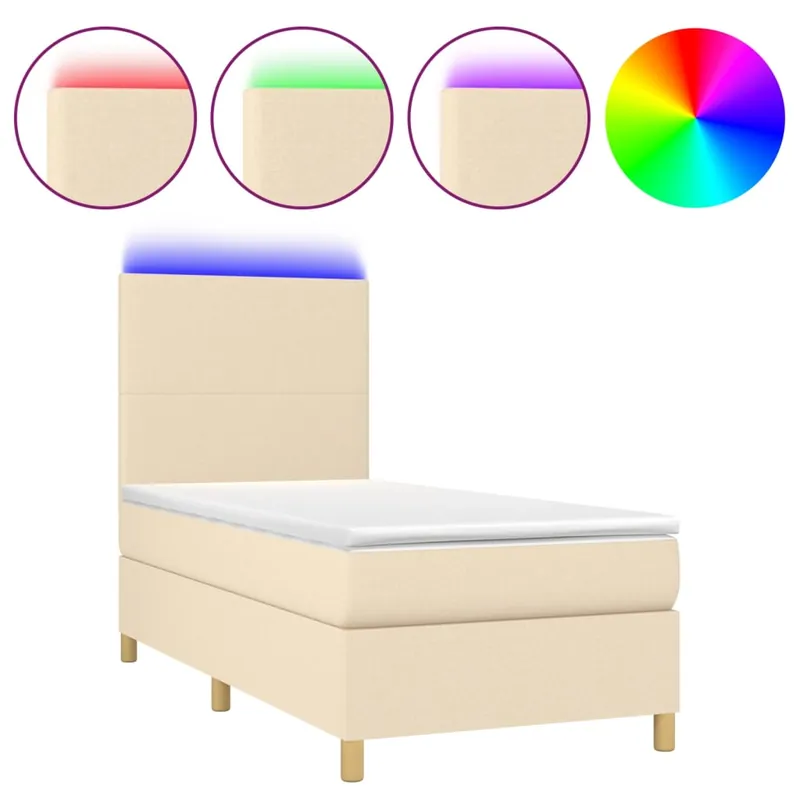 Cama box spring colchón y luces LED tela negro 90x200 cm Diseño plano - Descanso