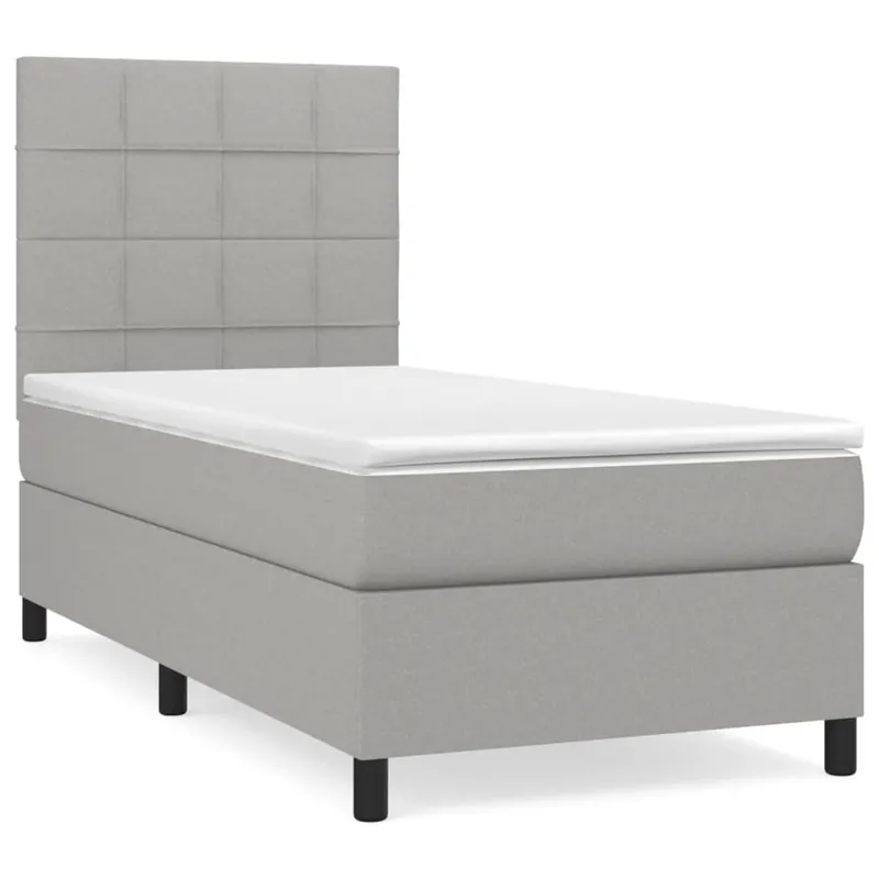 Cama box spring con colchón tela gris claro 100x200 cm Bloques con cuadros - Descanso