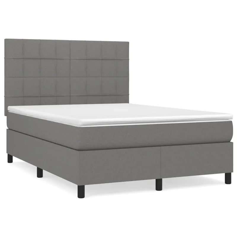 Cama box spring con colchón tela gris oscuro 140x200 cm Bloques con cuadros - Descanso