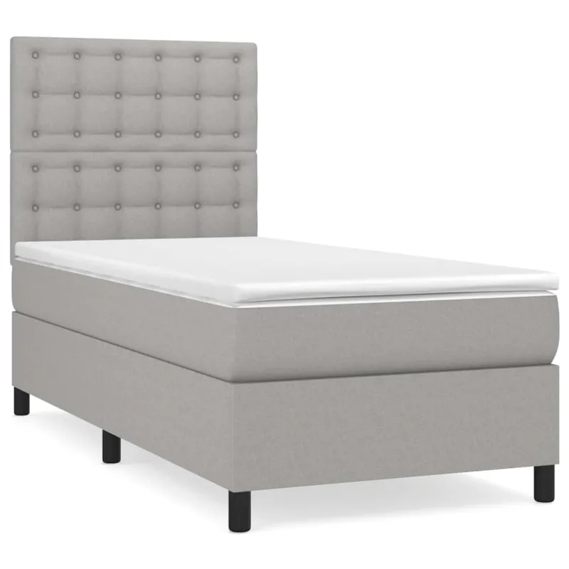 Cama box spring con colchón tela gris claro 90x190 cm Botones - Descanso
