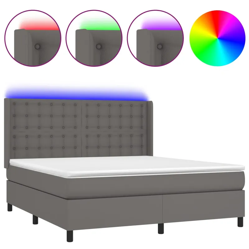 Cama box spring colchón y LED cuero sintético negro 180x200 cm Botones - Descanso