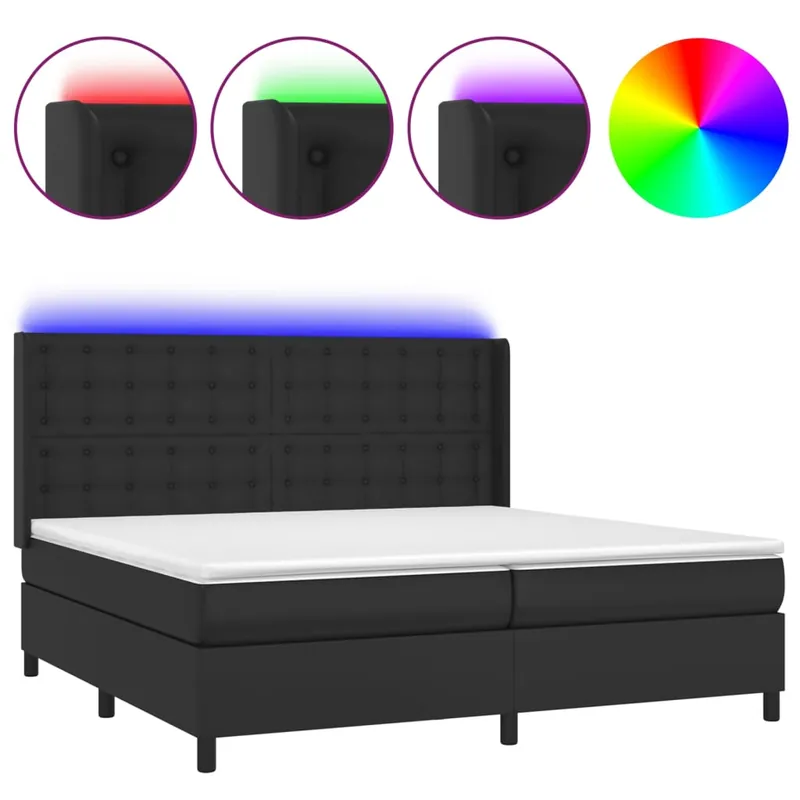 Cama box spring colchón y LED cuero sintético blanco 200x200 cm Botones - Descanso