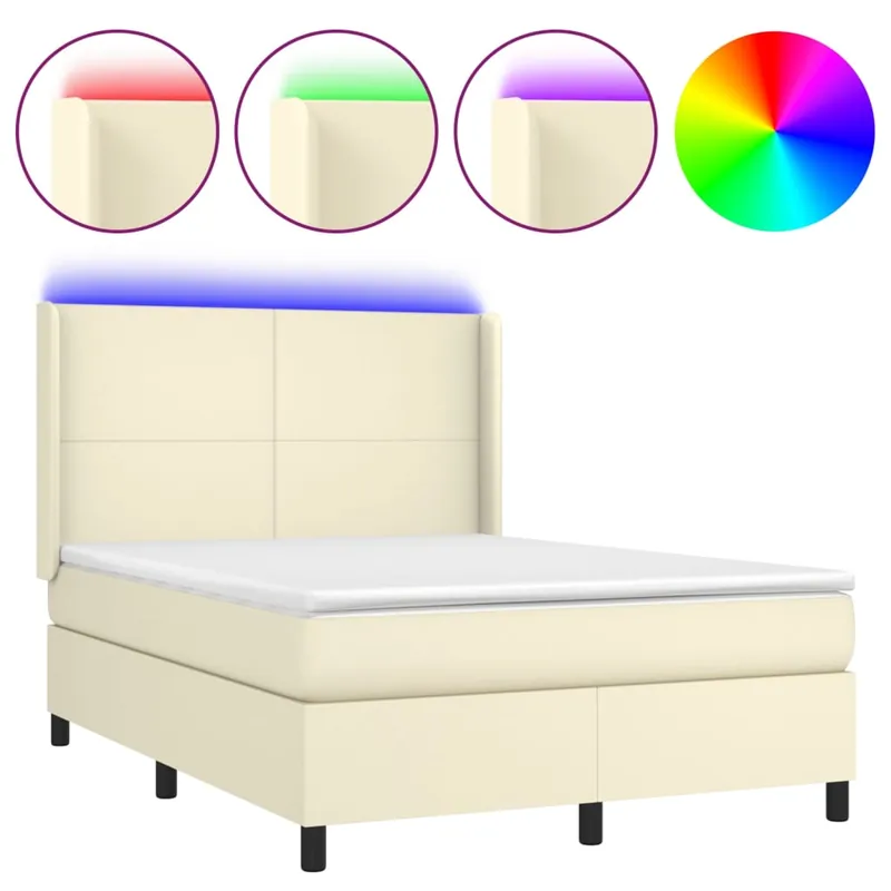 Cama box spring colchón y LED cuero sintético negro 140x200 cm Diseño plano - Descanso