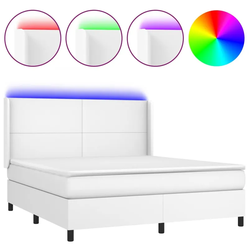 Cama box spring colchón y LED cuero sintético gris 160x200 cm Diseño plano - Descanso