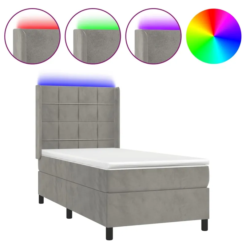 Cama box spring colchón y LED terciopelo rosa 100x200 cm Bloques con cuadros - Descanso