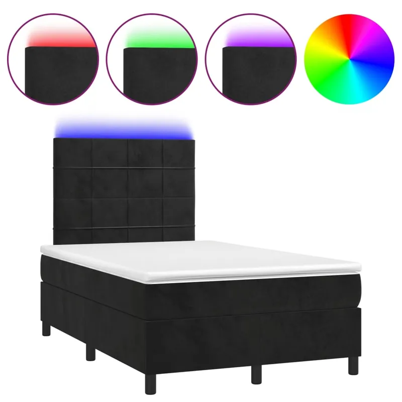 Cama box spring colchón y LED terciopelo azul oscuro 120x200 cm Bloques con cuadros - Descanso