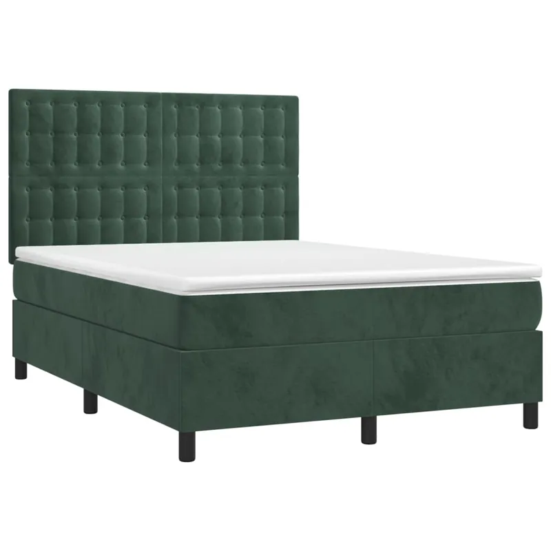 Cama box spring colchón y LED terciopelo gris claro 140x200 cm Botones - Descanso
