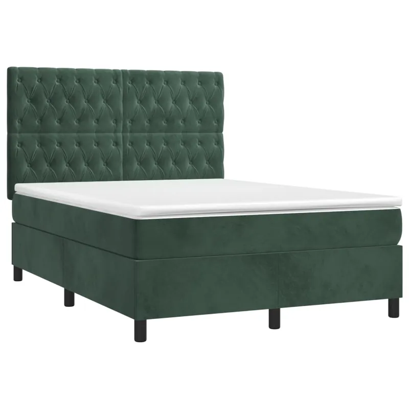 Cama box spring colchón y LED terciopelo negro 140x190 cm Diseño de botones - Descanso