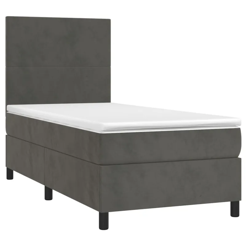 Cama box spring colchón y LED terciopelo gris oscuro 100x200 cm Diseño plano - Descanso