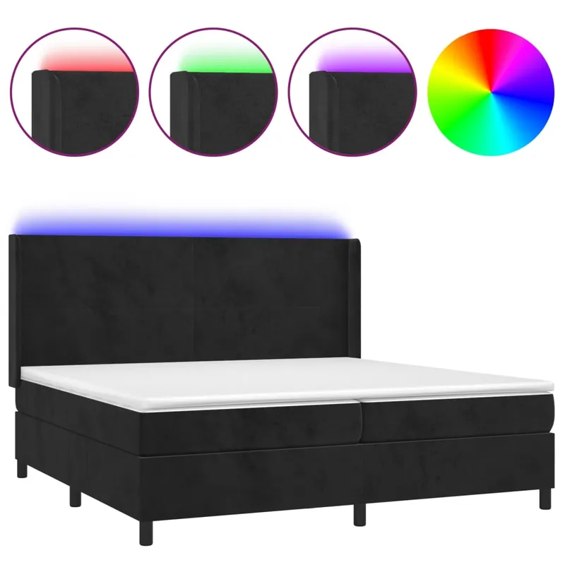 Cama box spring colchón y LED terciopelo rosa 200x200 cm Diseño plano - Descanso