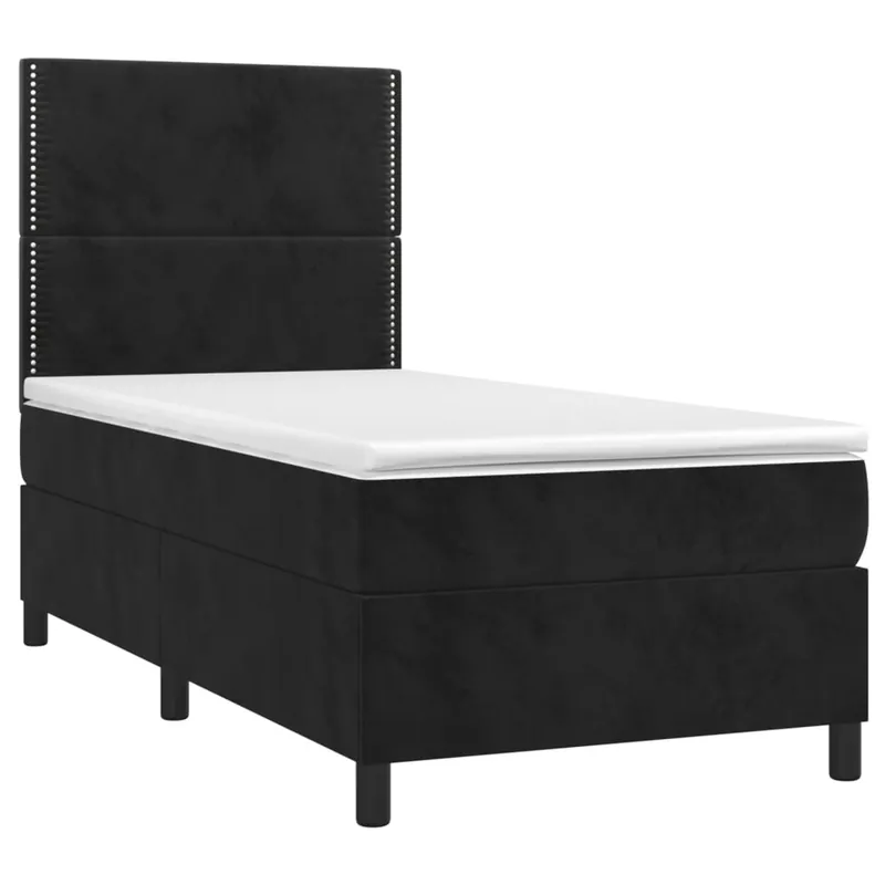 Cama box spring colchón y LED terciopelo gris oscuro 100x200 cm Liso con clavos - Descanso