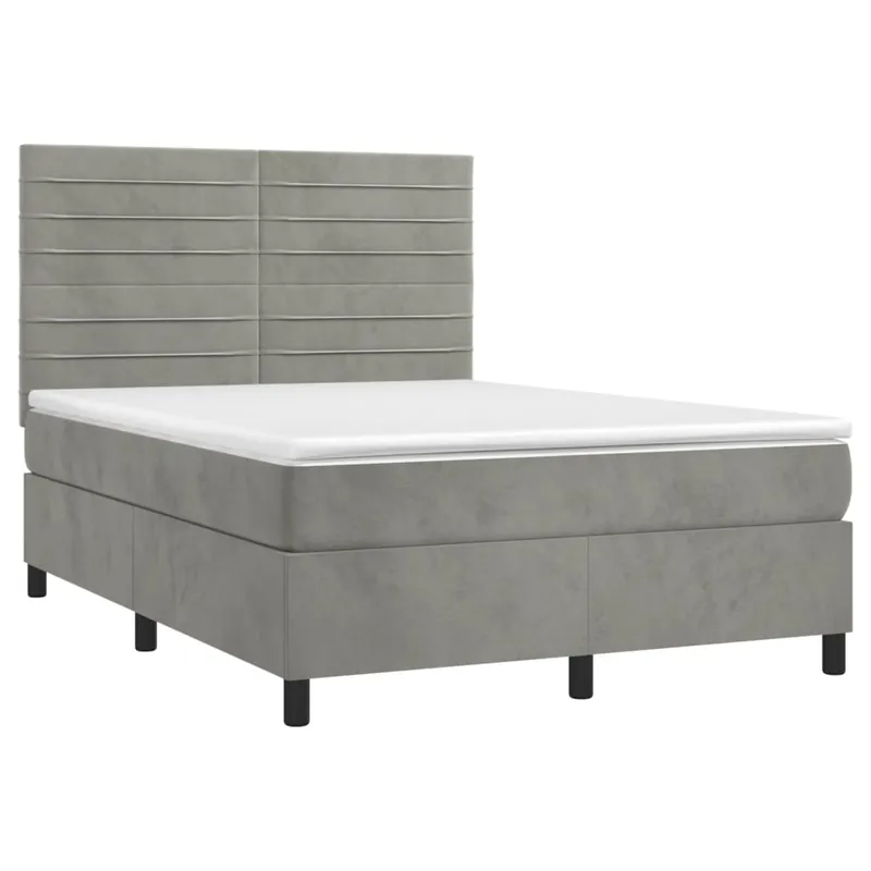 Cama box spring colchón y LED terciopelo verde oscuro 140x190cm Rayas horizontales - Descanso
