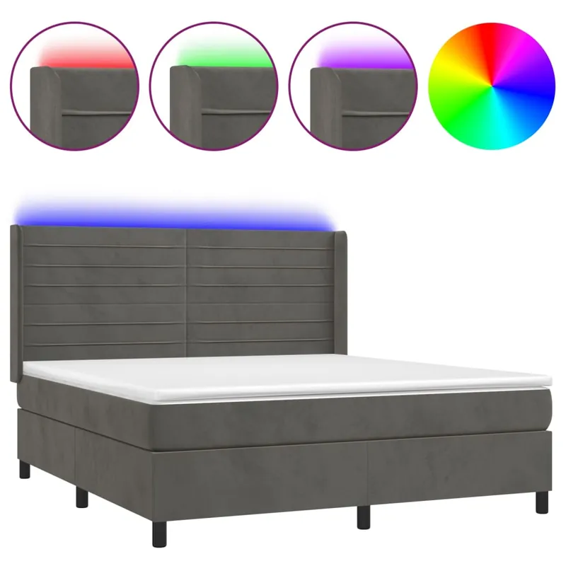 Cama box spring colchón y LED terciopelo rosa 180x200 cm Rayas horizontales - Descanso