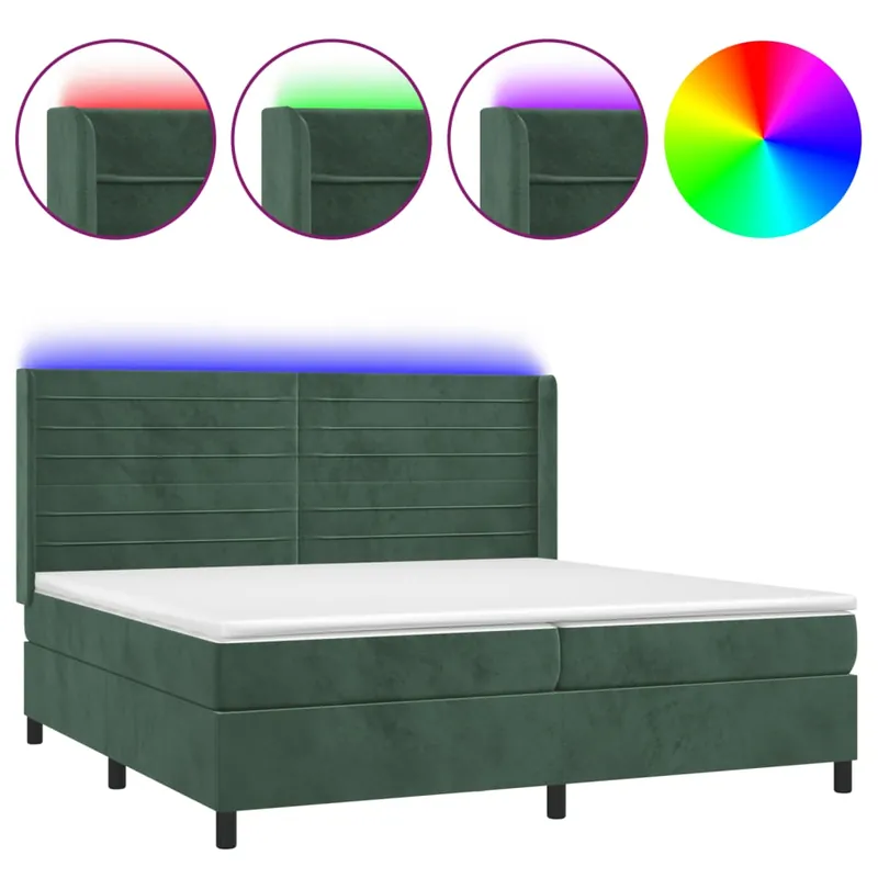 Cama box spring colchón y LED terciopelo gris oscuro 200x200 cm Rayas horizontales - Descanso