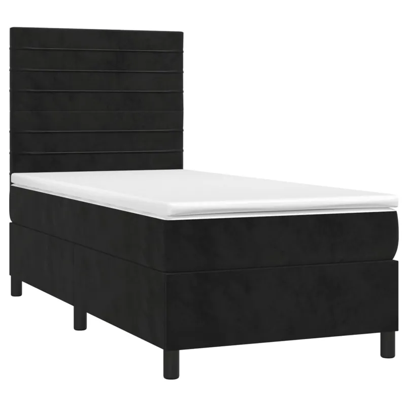 Cama box spring colchón y LED terciopelo negro 90x200 cm Rayas horizontales - Descanso