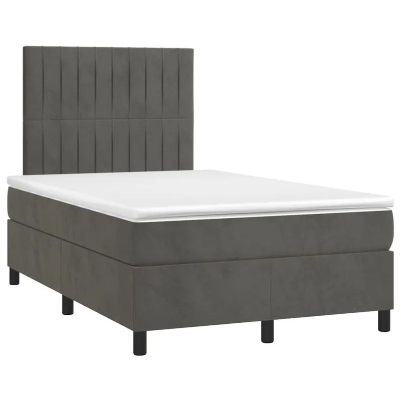 Cama box spring colchón y LED terciopelo gris oscuro 120x200 cm Rayas verticales - Descanso