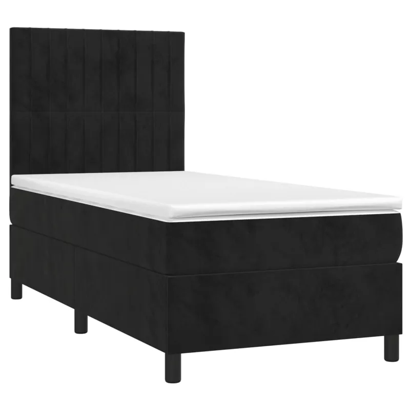 Cama box spring colchón y LED terciopelo gris oscuro 80x200 cm Rayas verticales - Descanso