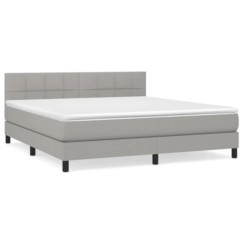 Cama box spring con colchón tela gris claro 180x200 cm Bloques con cuadros - Descanso