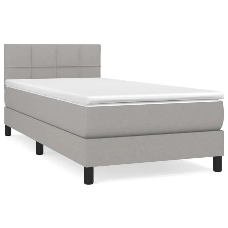 Cama box spring con colchón tela gris claro 80x200 cm Bloques con cuadros - Descanso