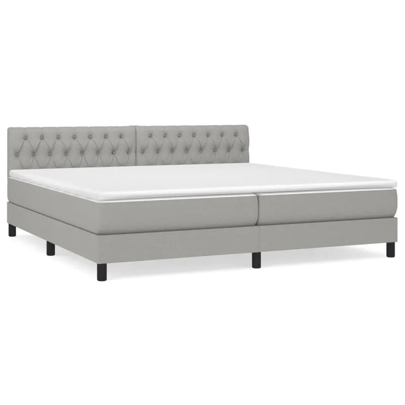 Cama box spring con colchón tela gris claro 200x200 cm Diseño de botones - Descanso