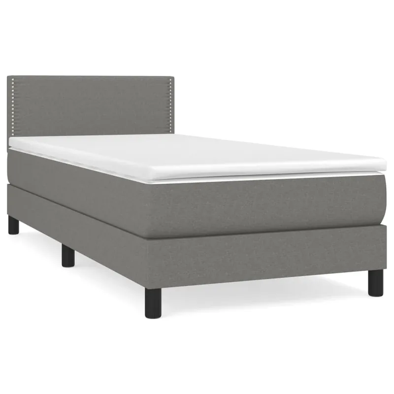Cama box spring con colchón tela gris oscuro 100x200 cm Liso con clavos - Descanso