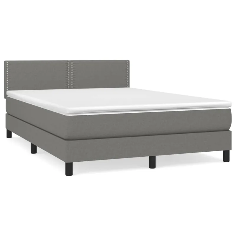 Cama box spring con colchón tela gris claro 140x200 cm Liso con clavos - Descanso