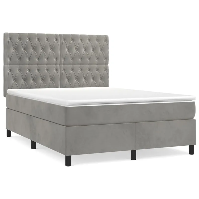 Cama box spring con colchón terciopelo negro 140x190 cm Diseño de botones - Descanso