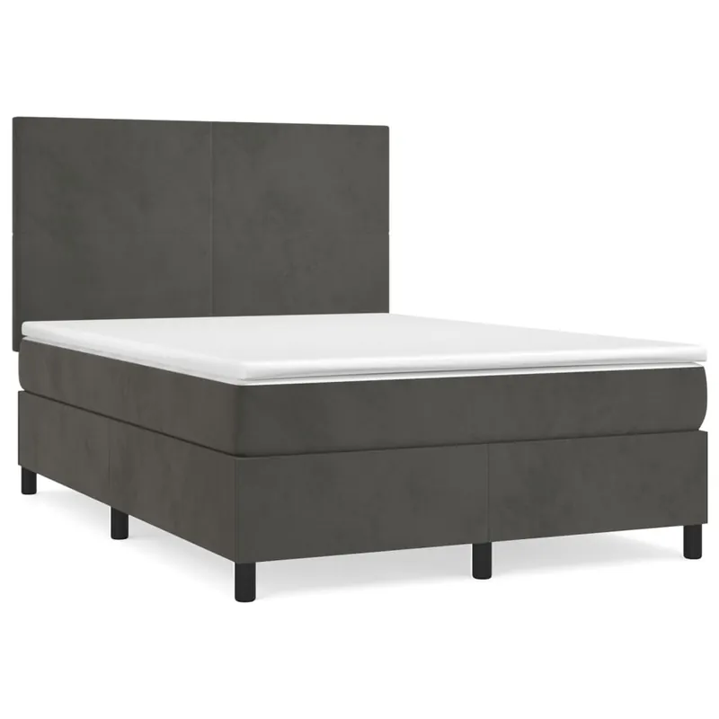 Cama box spring con colchón terciopelo gris oscuro 140x200 cm Diseño plano - Descanso