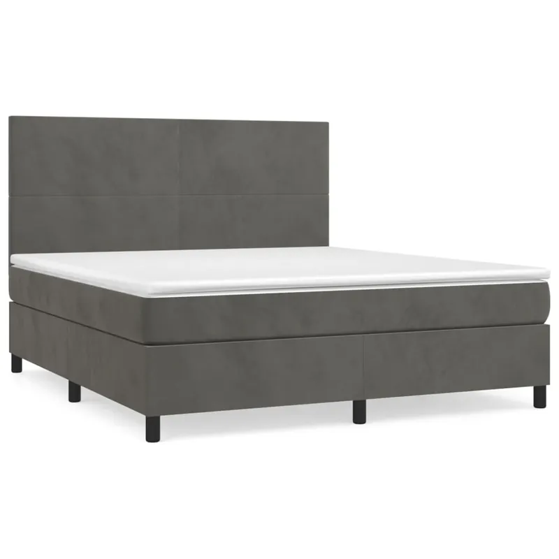 Cama box spring con colchón terciopelo gris claro 160x200 cm Diseño plano - Descanso