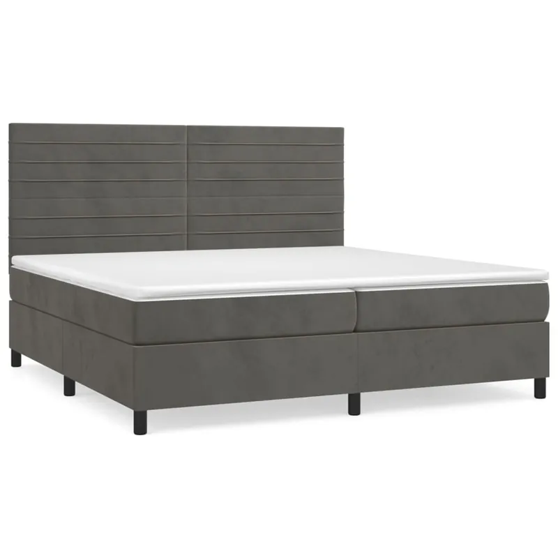 Cama box spring con colchón terciopelo gris oscuro 200x200 cm Rayas horizontales - Descanso