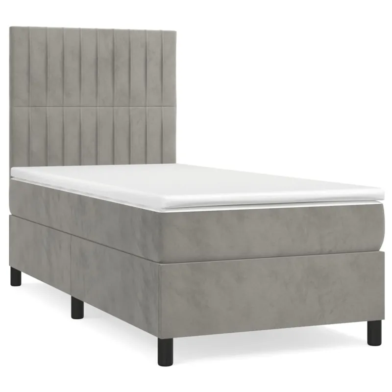 Cama box spring con colchón terciopelo gris oscuro 80x200 cm Rayas verticales - Descanso