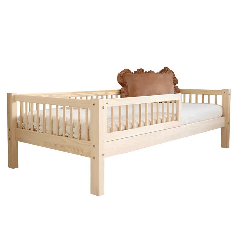 Cama 90x190 con barandilla y somier patas de 19 cm Adèle Madera - Descanso